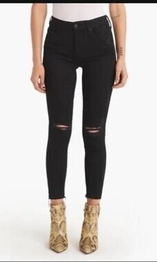 Mother Jeans Looker Ankle Fray Womens 28 Black Distressed Jeans Raw Hem Goth